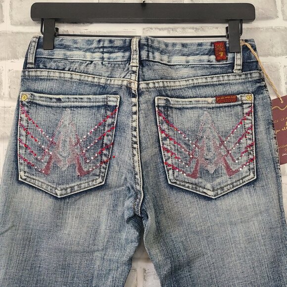 7 For All Mankind Embroidered Bootcut Ombre Jeans NEW 27 Blue Denim Wash - Picture 1 of 12